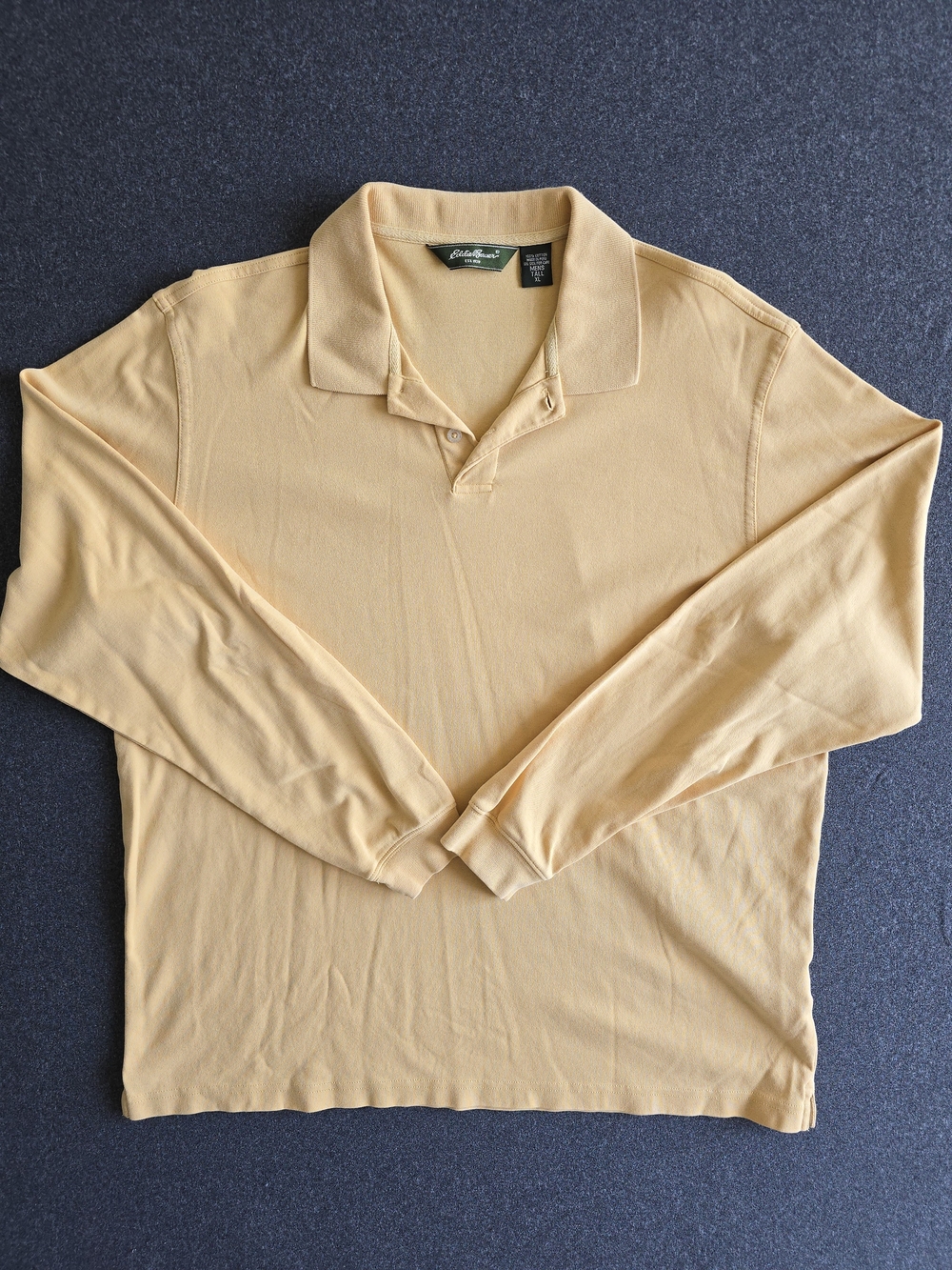 Eddie Bauer Polo Shirt Men's Size XLT XL Tall Cream Orange Long Sleeve